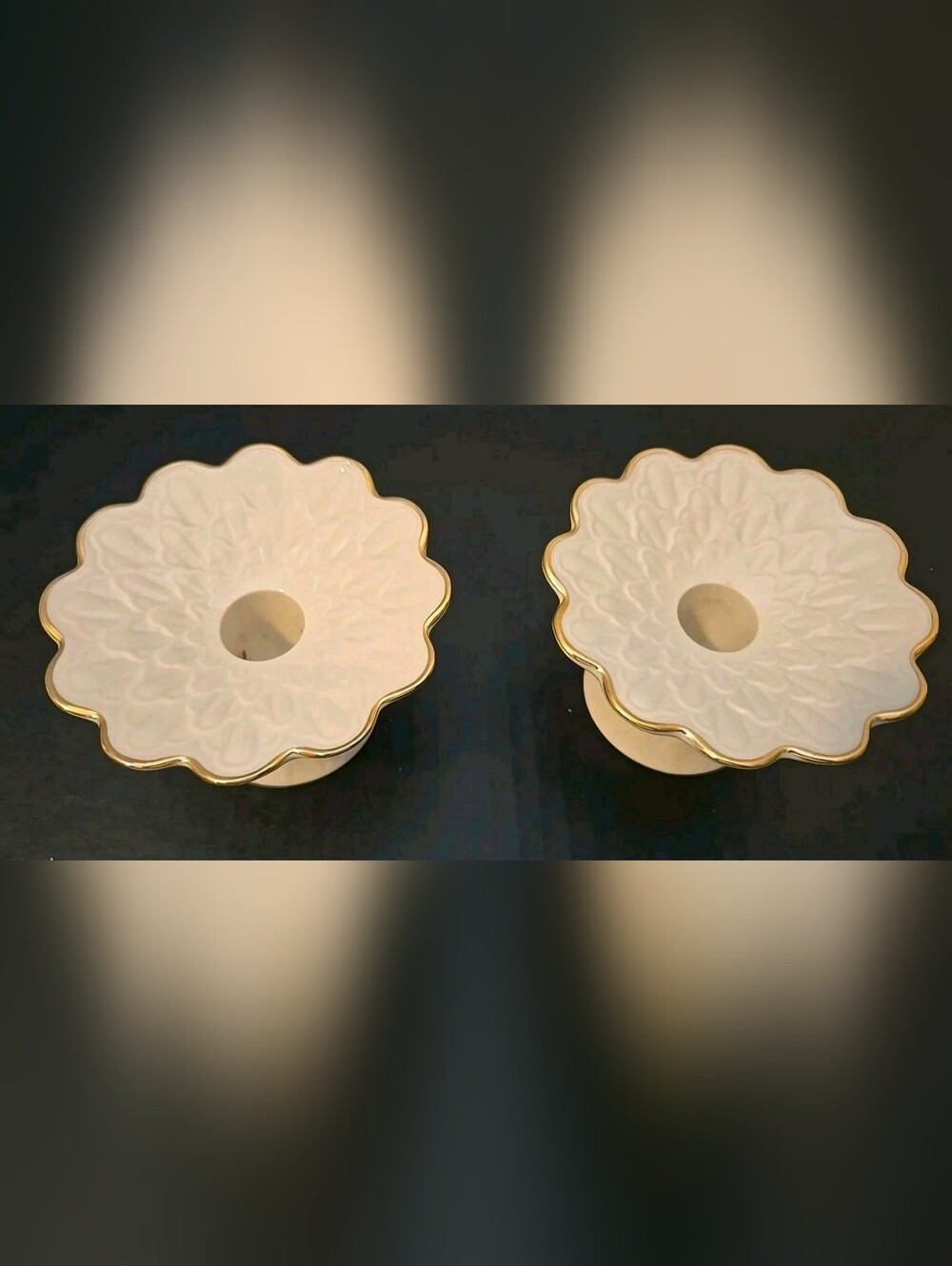 Lenox Gold Rimmed Candle Stick Holders "Ralph Lauren Christmas" Lot Of 2